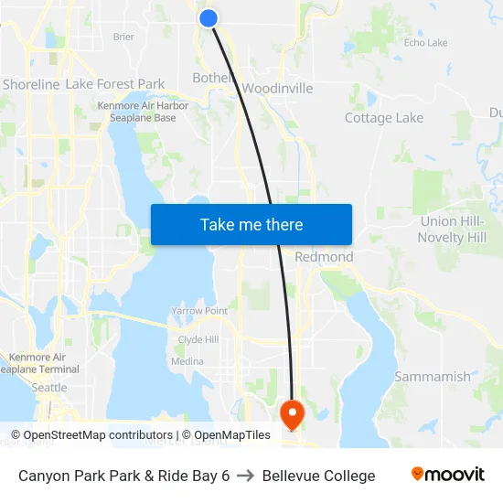 Canyon Park Park & Ride Bay 6 to Bellevue College map