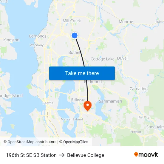 196th St SE SB Station to Bellevue College map