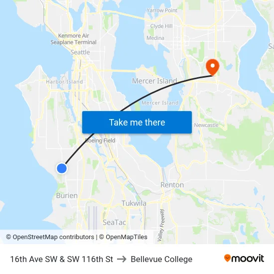 16th Ave SW & SW 116th St to Bellevue College map