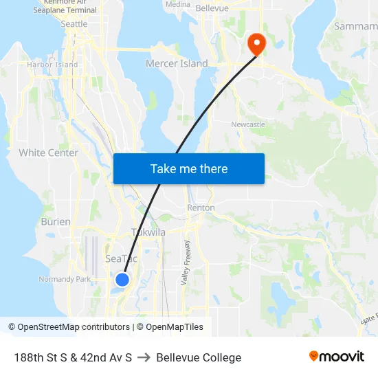 188th St S & 42nd Av S to Bellevue College map