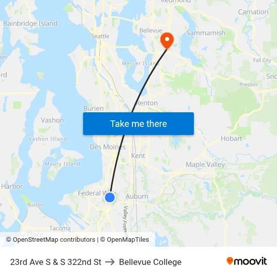 23rd Ave S & S 322nd St to Bellevue College map