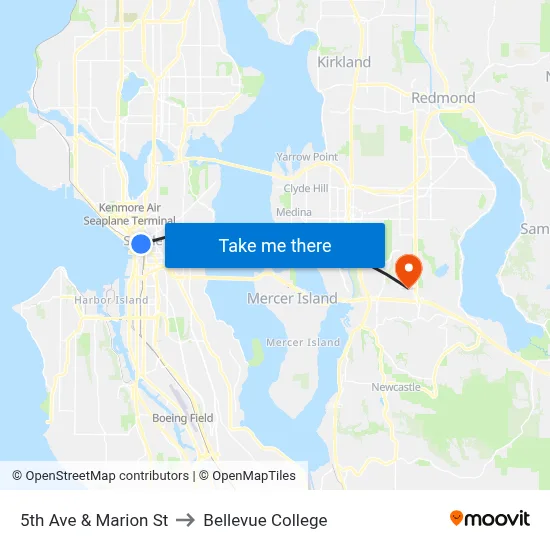 5th Ave & Marion St to Bellevue College map