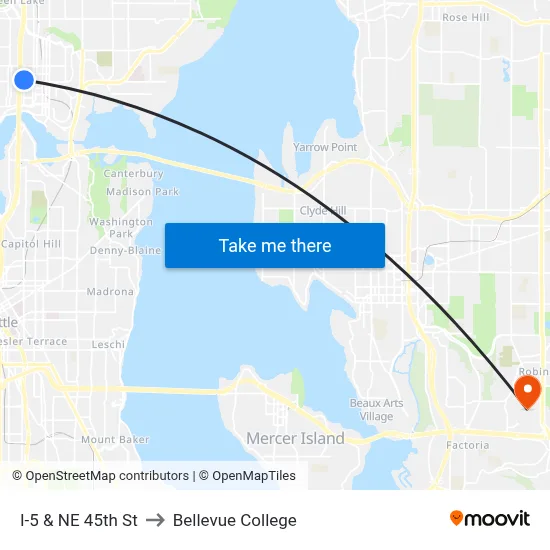 I-5 & NE 45th St to Bellevue College map