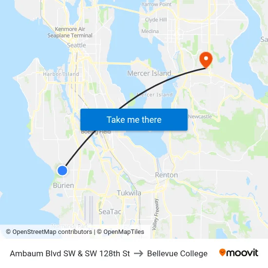Ambaum Blvd SW & SW 128th St to Bellevue College map