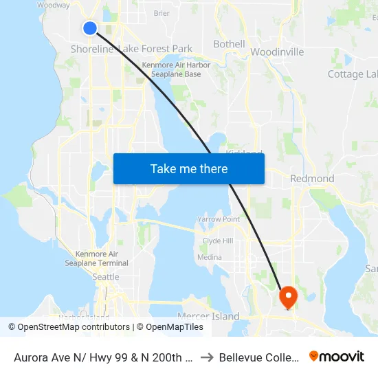Aurora Ave N/ Hwy 99 & N 200th St to Bellevue College map