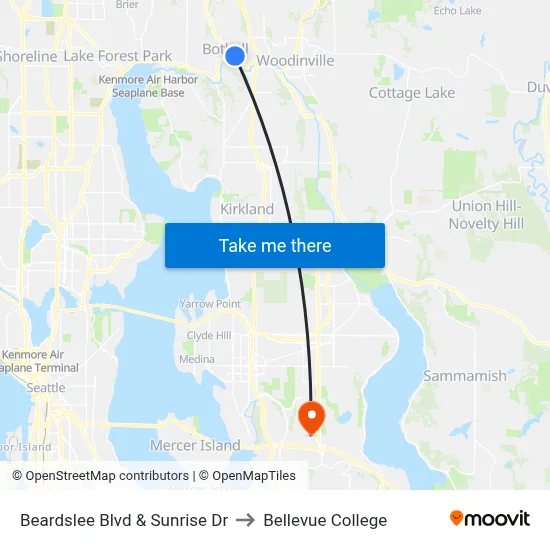 Beardslee Blvd & Sunrise Dr to Bellevue College map