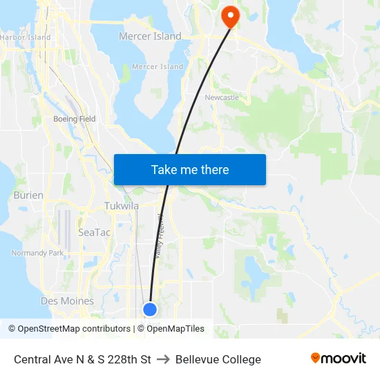 Central Ave N & S 228th St to Bellevue College map