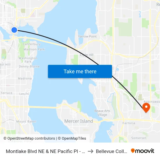 Montlake Blvd NE & NE Pacific Pl - Bay 3 to Bellevue College map
