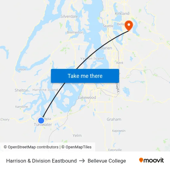 Harrison & Division Eastbound to Bellevue College map