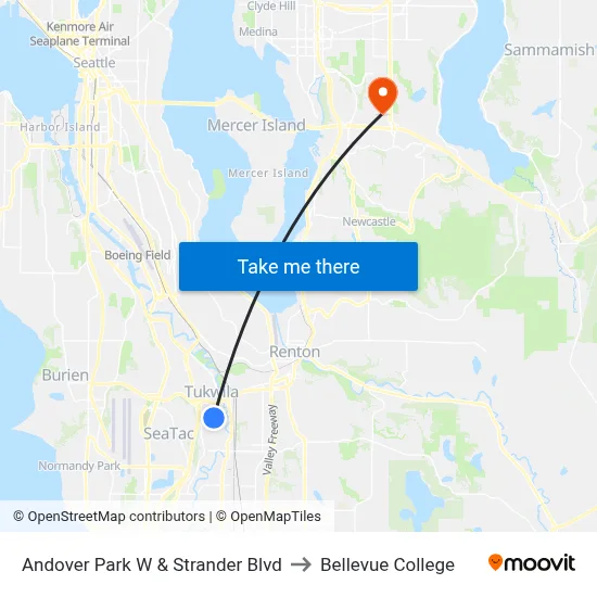 Andover Park W & Strander Blvd to Bellevue College map