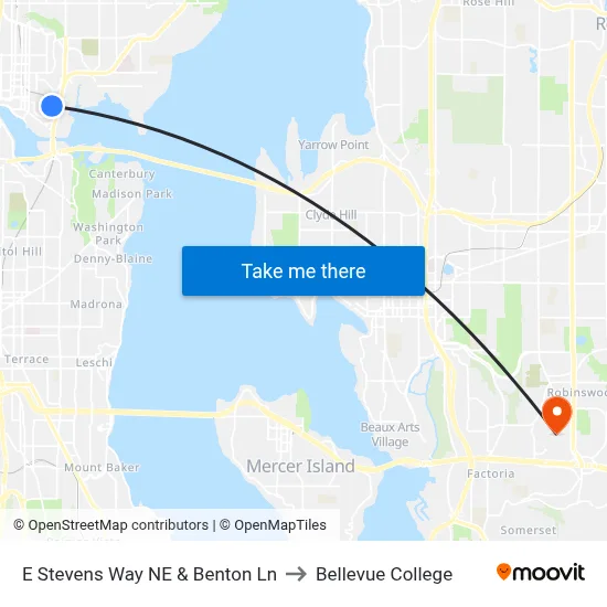 E Stevens Way NE & Benton Ln to Bellevue College map