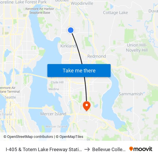 I-405 & Totem Lake Freeway Station to Bellevue College map