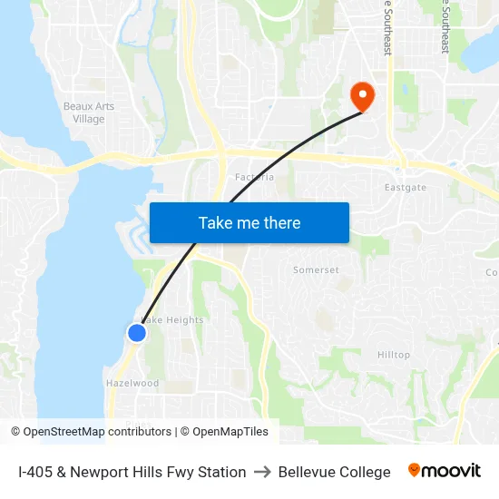 I-405 & Newport Hills Fwy Station to Bellevue College map