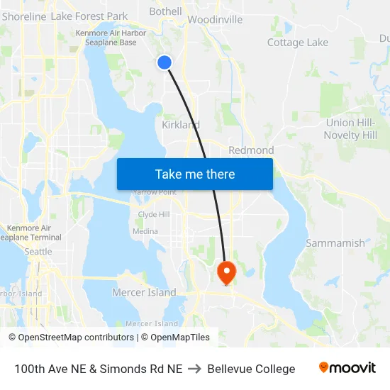 100th Ave NE & Simonds Rd NE to Bellevue College map