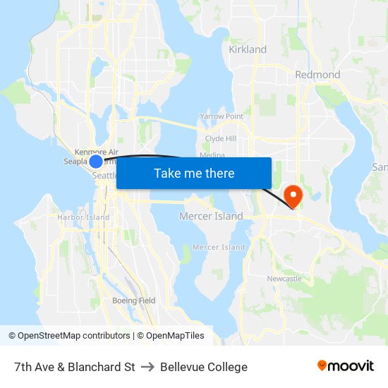 7th Ave & Blanchard St to Bellevue College map