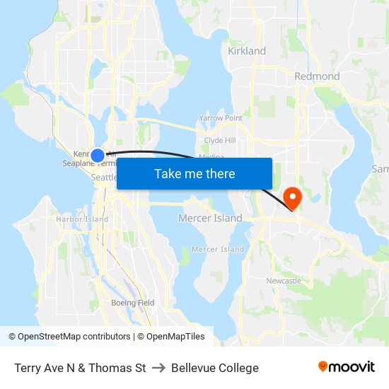 Terry Ave N & Thomas St to Bellevue College map