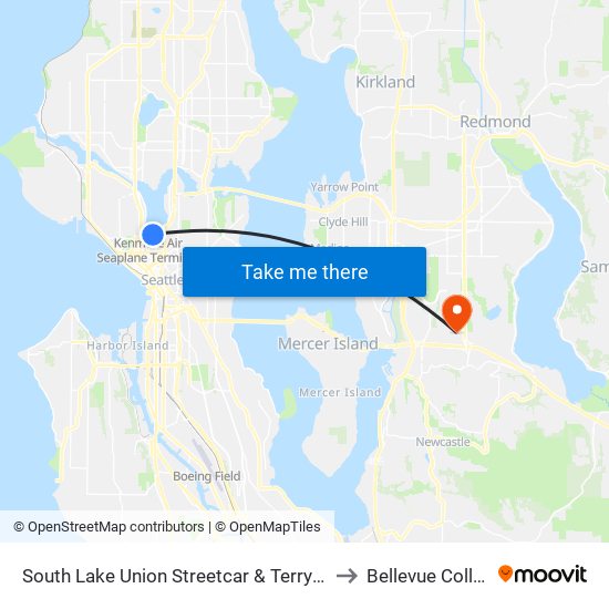 South Lake Union Streetcar & Terry Ave N to Bellevue College map