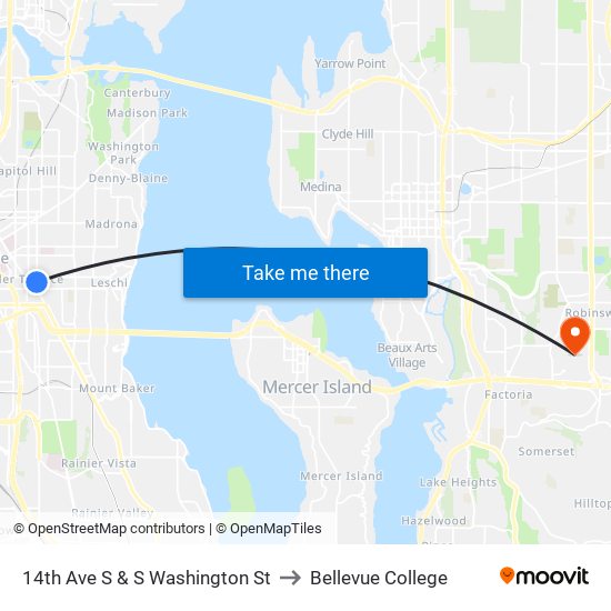 14th Ave S & S Washington St to Bellevue College map