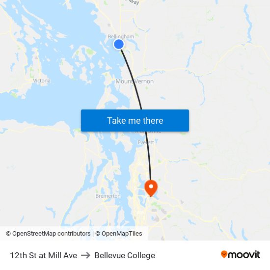 12th St at Mill Ave to Bellevue College map