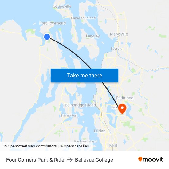 Four Corners Park & Ride to Bellevue College map