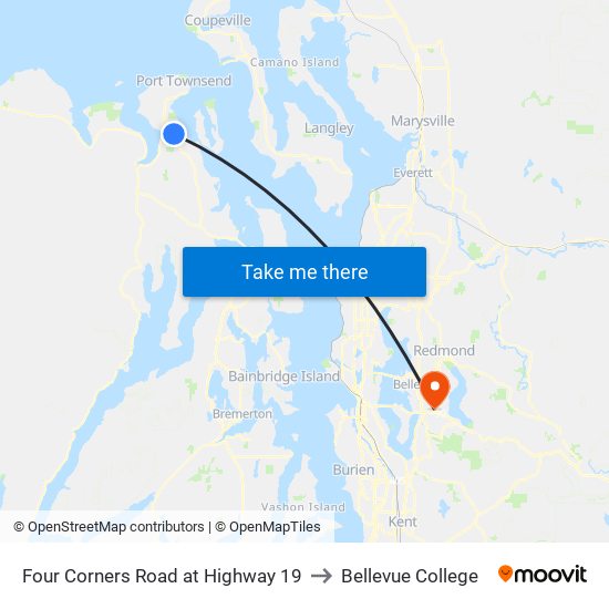 Four Corners Road at Highway 19 to Bellevue College map