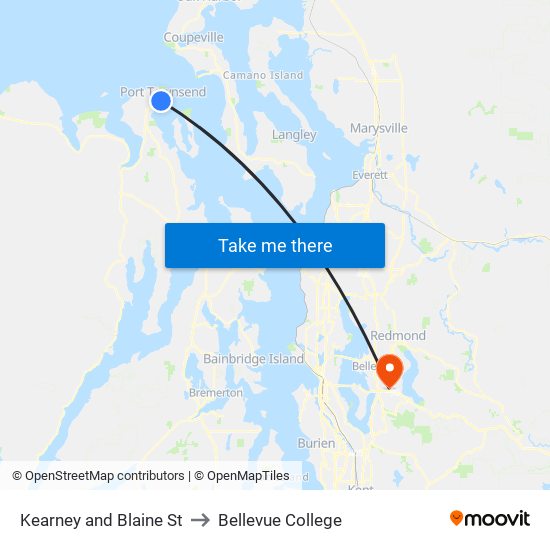Kearney and Blaine St to Bellevue College map