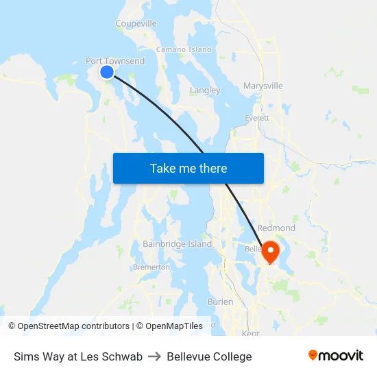 Sims Way & Cliff St (Les Schwab) to Bellevue College map