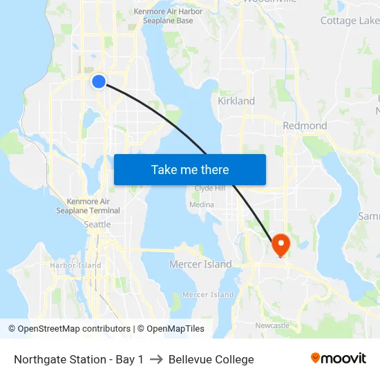 Northgate Station - Bay 1 to Bellevue College map