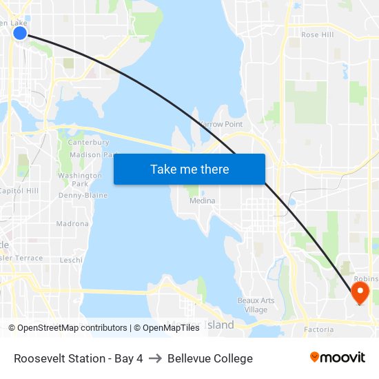 Roosevelt Station - Bay 4 to Bellevue College map