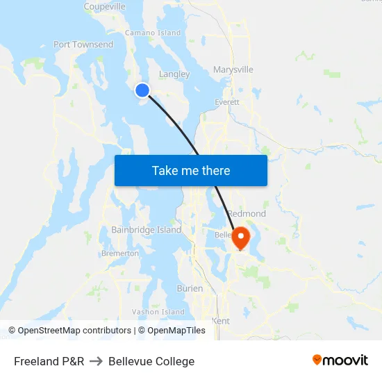 Freeland P&R to Bellevue College map