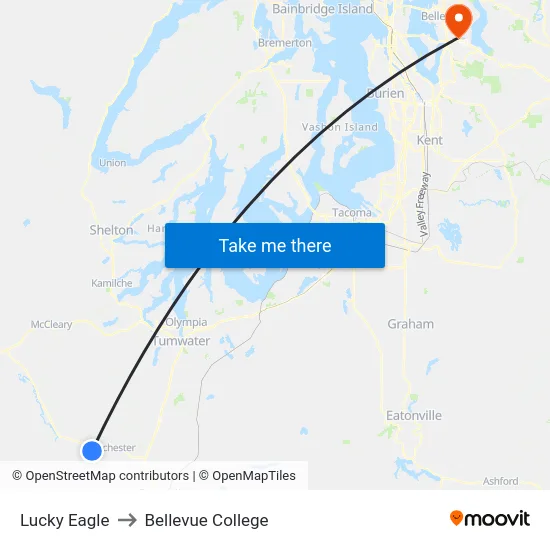 Lucky Eagle to Bellevue College map