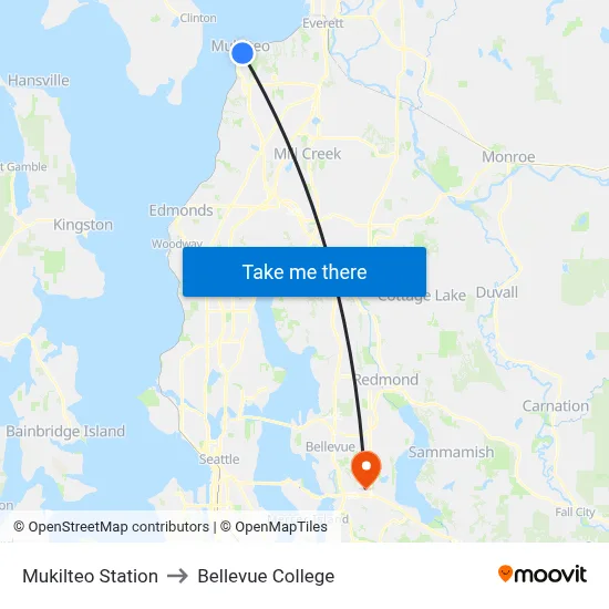 Mukilteo Station to Bellevue College map