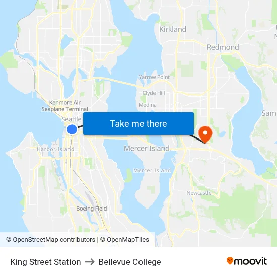 King Street Station to Bellevue College map