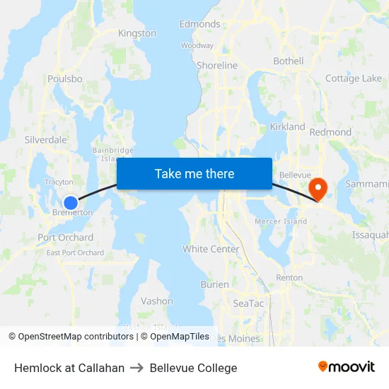 Hemlock at Callahan to Bellevue College map