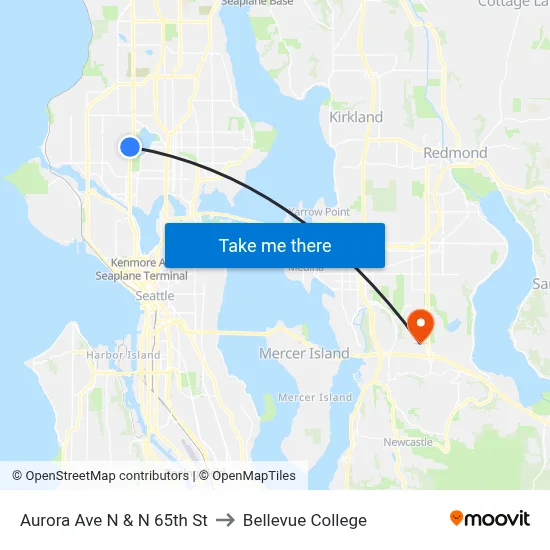 Aurora Ave N & N 65th St to Bellevue College map