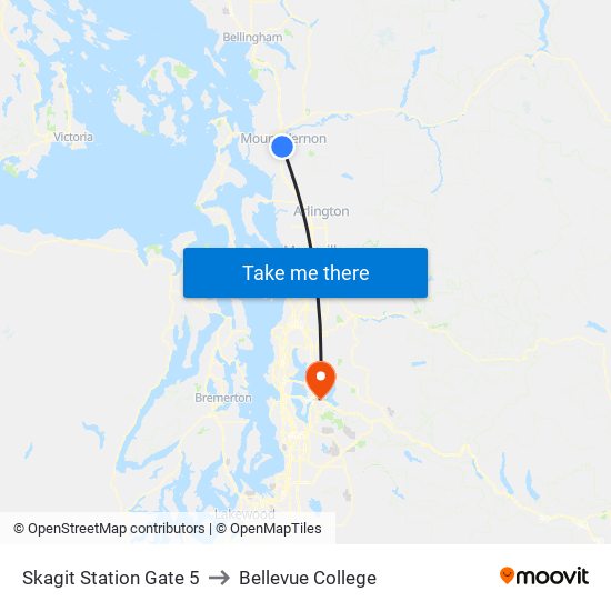 Skagit Station Gate 5 to Bellevue College map