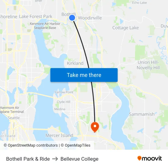 Bothell Park & Ride to Bellevue College map