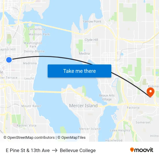 E Pine St & 13th Ave to Bellevue College map