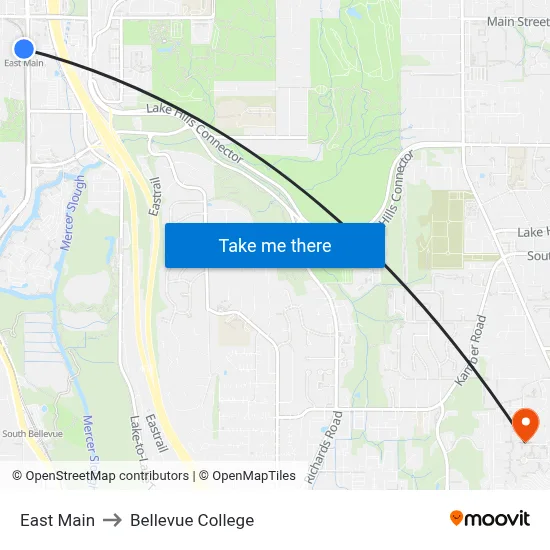 East Main to Bellevue College map