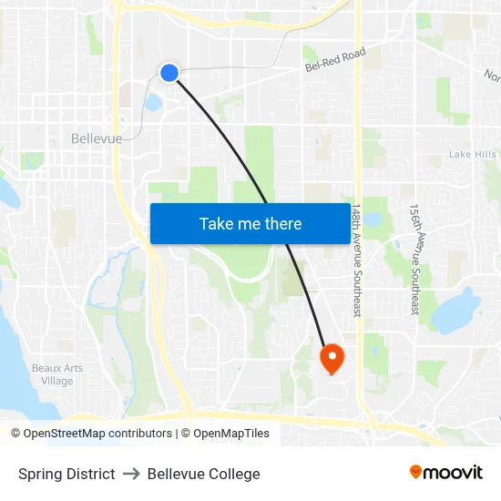 Spring District to Bellevue College map