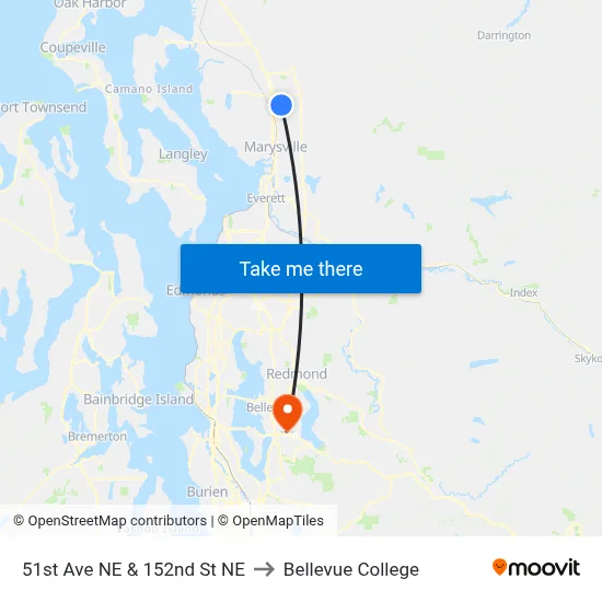 51st Ave NE & 152nd St NE to Bellevue College map