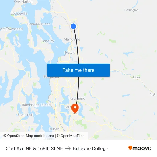 51st Ave NE & 168th St NE to Bellevue College map