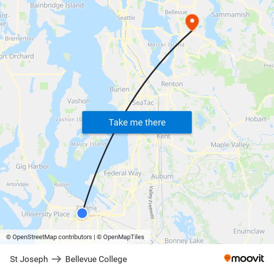 St Joseph to Bellevue College map