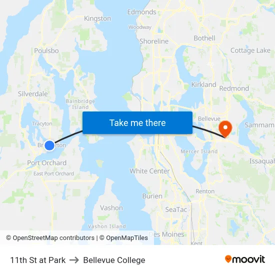 11th St at Park to Bellevue College map