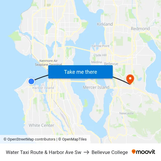 Water Taxi Route & Harbor Ave Sw to Bellevue College map