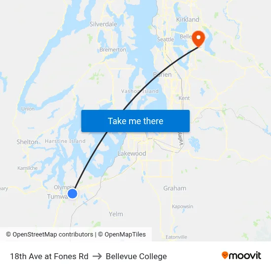 18th Ave at Fones Rd to Bellevue College map