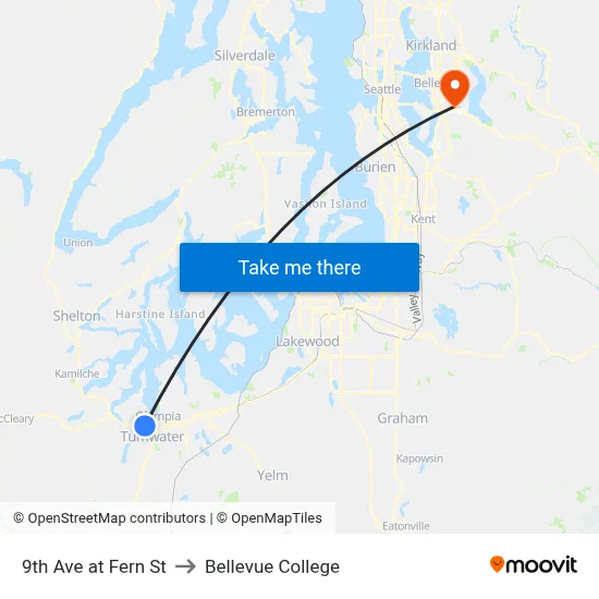 9th Ave at Fern St to Bellevue College map
