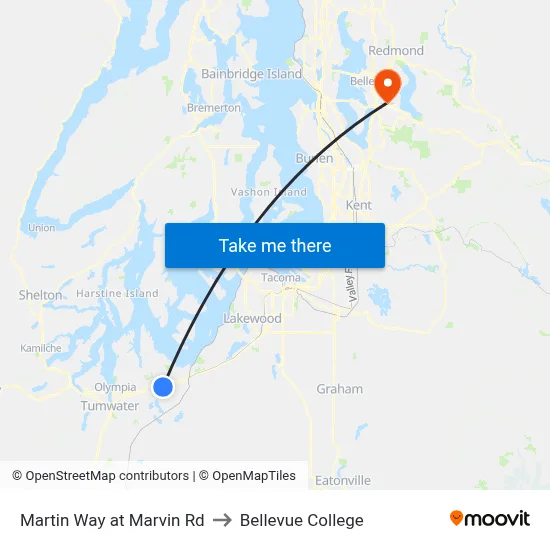 Martin Way at Marvin Rd to Bellevue College map