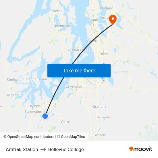 Amtrak Station to Bellevue College map