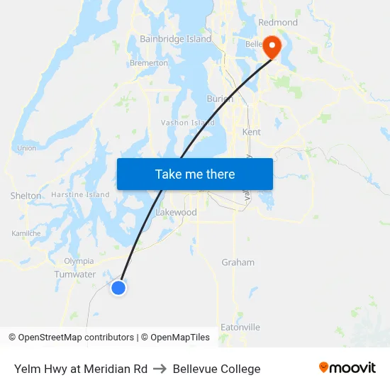 Yelm Hwy at Meridian Rd to Bellevue College map